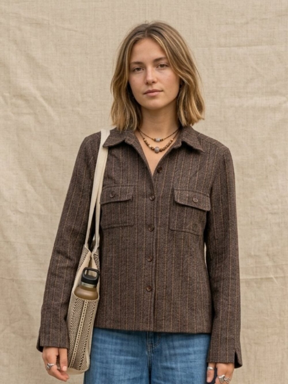 Rafael Shacket Brown Stripes Granola Girl Casual Gorpcore Light M